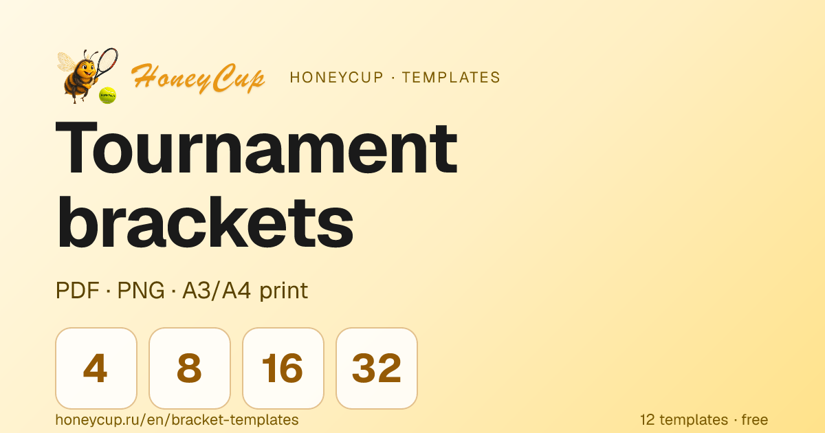 Tournament Brackets PDF/PNG: 4, 8, 16, 32 Players — HoneyCup